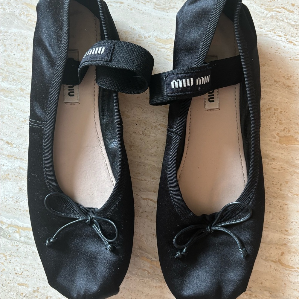 Miu Miu Black Satin Ballet Flats